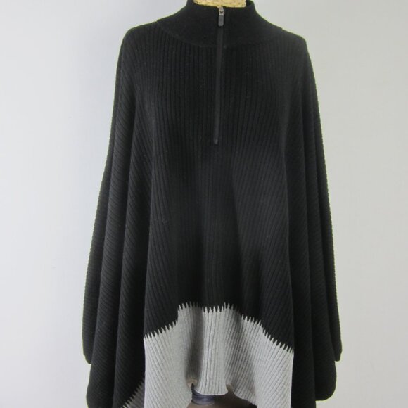 Lululemon On the Go Merino Wool Knit Poncho Sweater OS 1/4 Zip Ribbed Black Gray - Picture 7 of 10